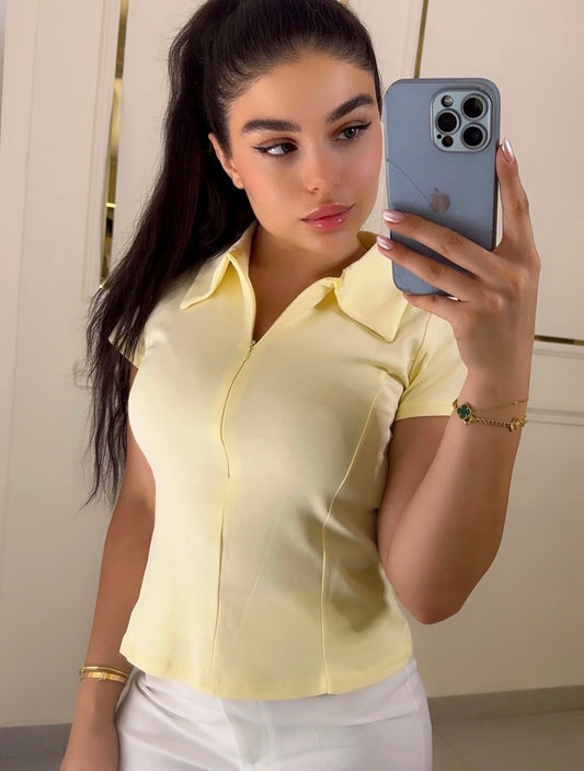 Butter Yellow Zipper Top