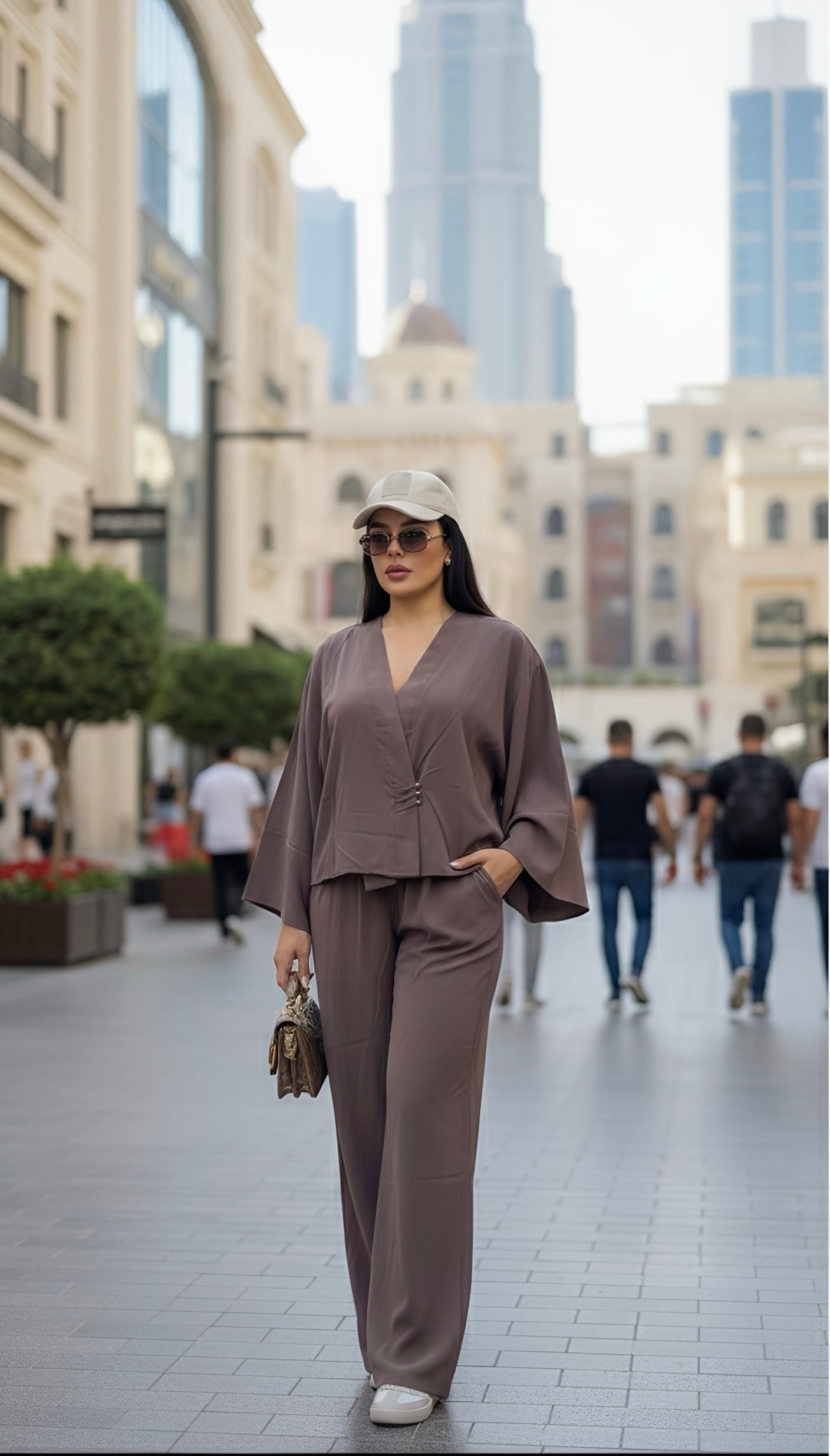 Mocha Linen Wrap Top & wide Leg Pant