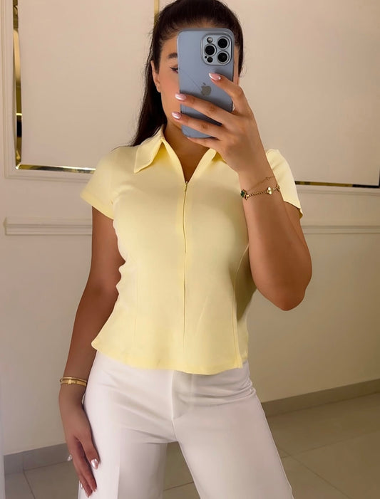Butter Yellow Zipper Top