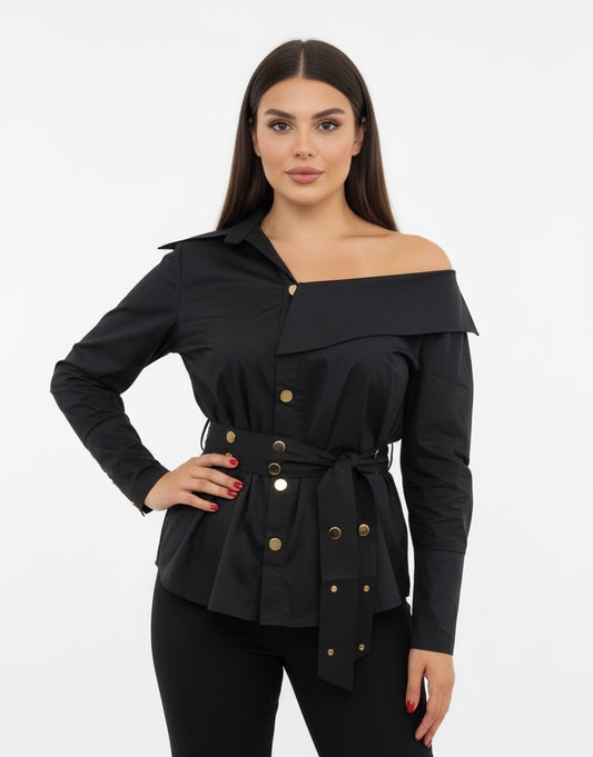 Black gold buttoned top with belt